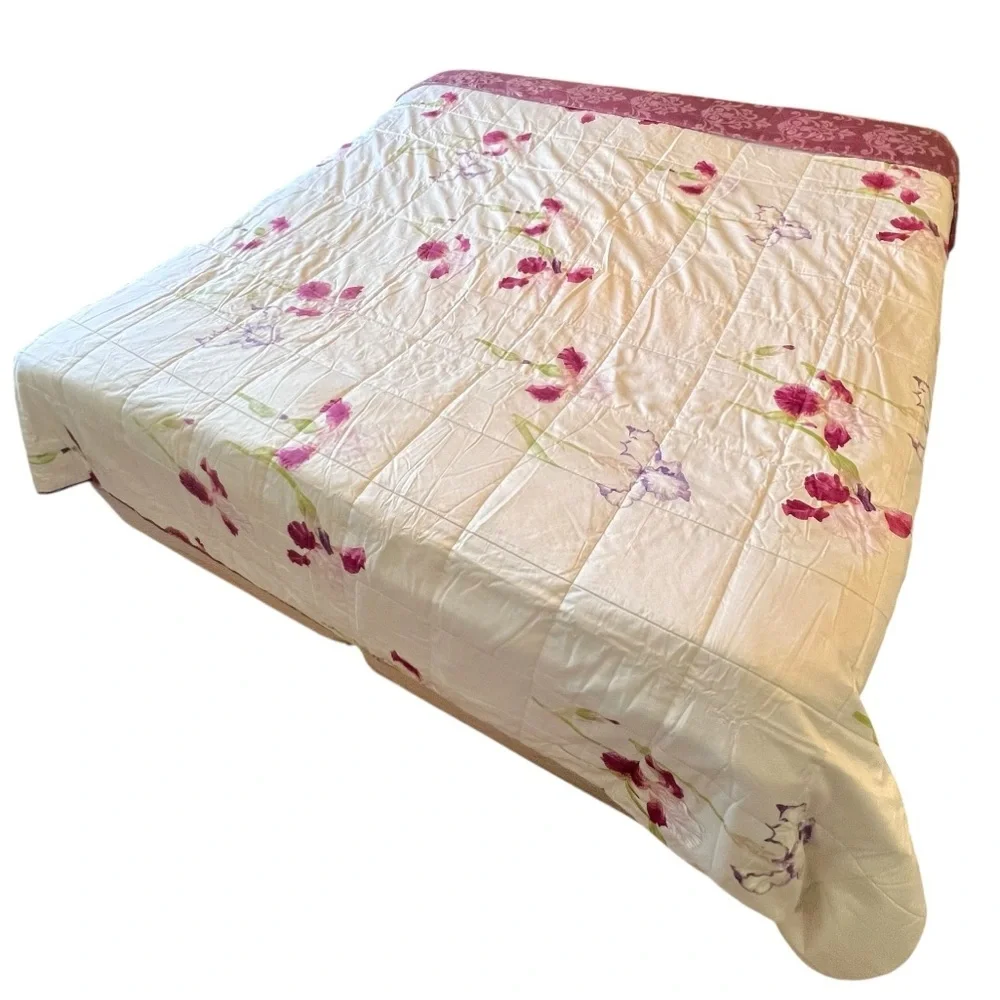 Yves Delorme Paris IRIS Collection King Quilted Reversible Coverlet Bedcover